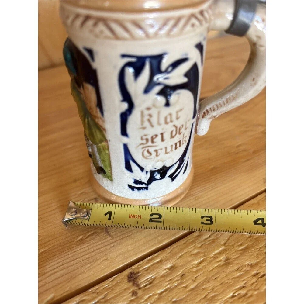 Vintage Small Hand-Painted Lidded German Beer Stein